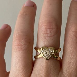 14K Solid Yellow Gold and Diamond heart Ring